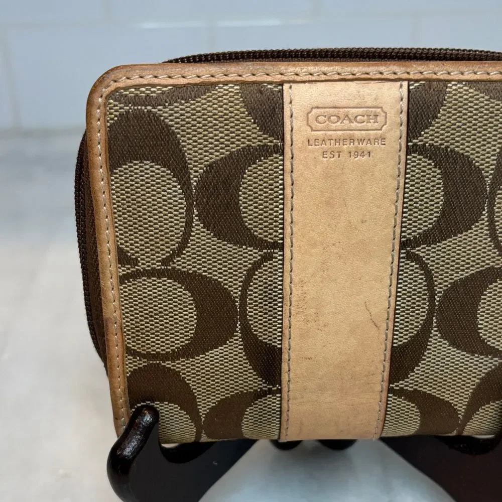 Coach Wallet Y2K Jacquard Signature Logo Canvas Striped Compact Wallet